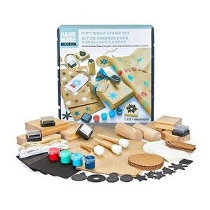 Hand Made MODERN Gift Wrap Stamp Kit perfect for HOLIDAY
